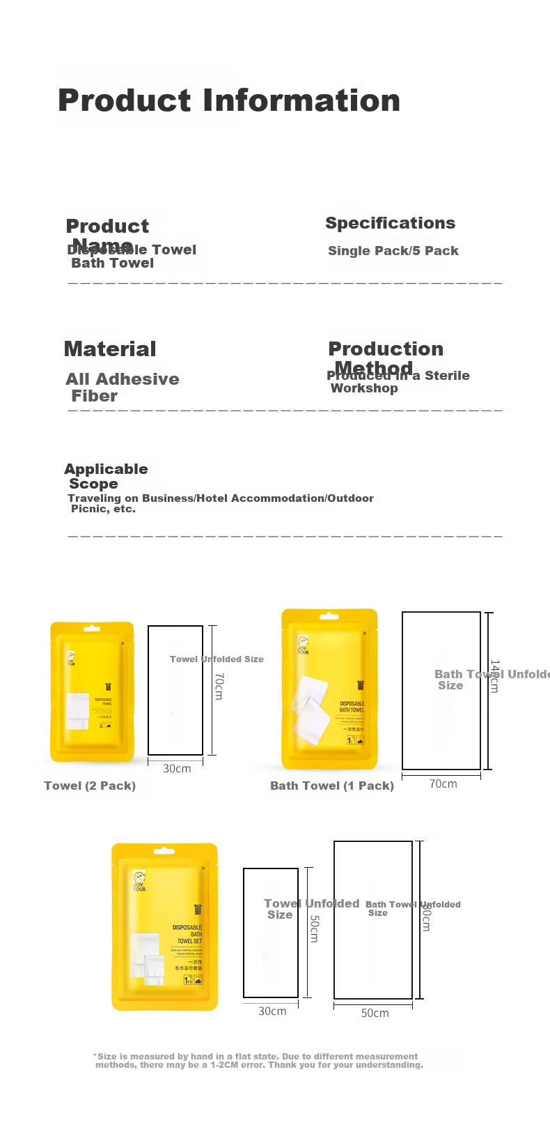JOYTOUR Disposable Cotton Bath Towel Set, Portable Thick Large Cotton Towels for Business Trips And Hotels, 30*50+50*80 Cm 7