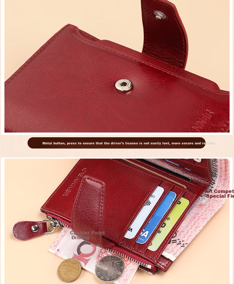 C.BANNER Leather Women's Wallet, Short Card Holder, Two-In Design, Stylish Purse, Birthday Gift for Girlfriend on May 20 5