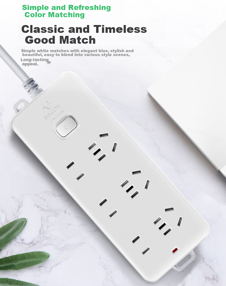BULL Power Strip Socket Extension Cord, 6 Outlets with Master Switch, 1.8 Meters, 10A 250V GN-402, All White 3