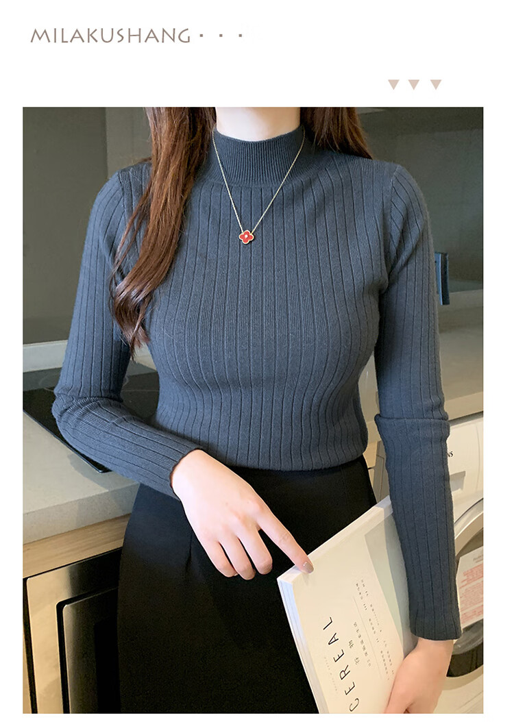 GRACEWELL Women's Knit Sweater Autumn Winter Elegant Half Turtleneck 2025 New Slim Fit Basic T-Shirt Top 22