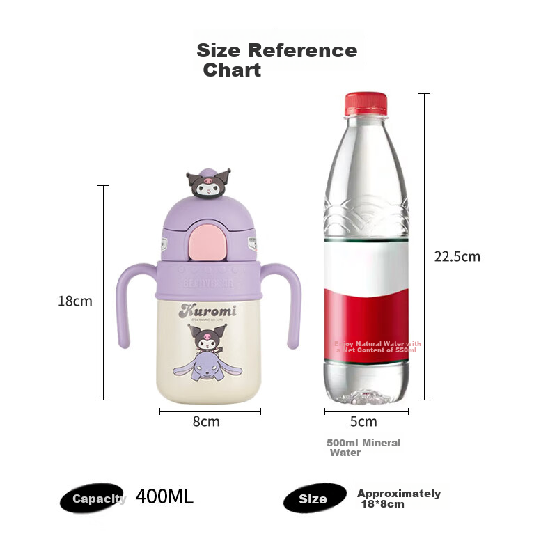 BEDDYBEAR Children's Insulated Straw Water Bottle Portable Handle Strap Dual-use Kids Cup 400ml Chef Melody 1