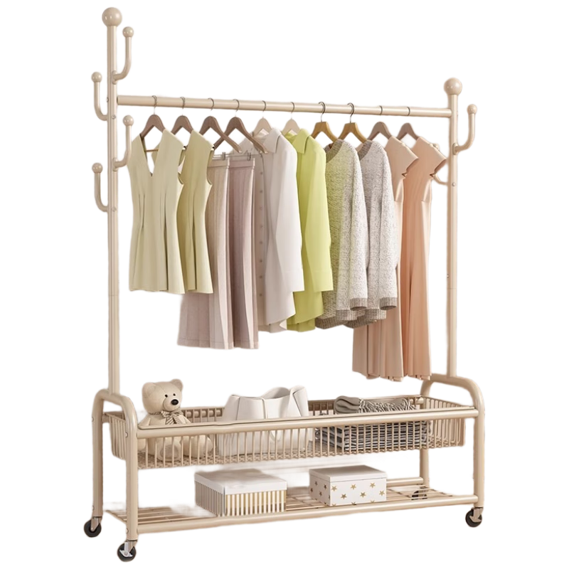 Xiangzhubian Double-Layer 120cm Floor Standing Coat Rack Clothes Hanger for Bedroom Balcony Living Room Storage Organizer