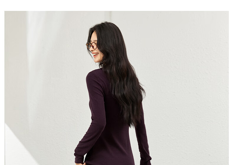 Fansiman Commuter Polo Collar Dress for Women Autumn New Slim Fit Shoulder Long Dress Mulberry Purple M 16