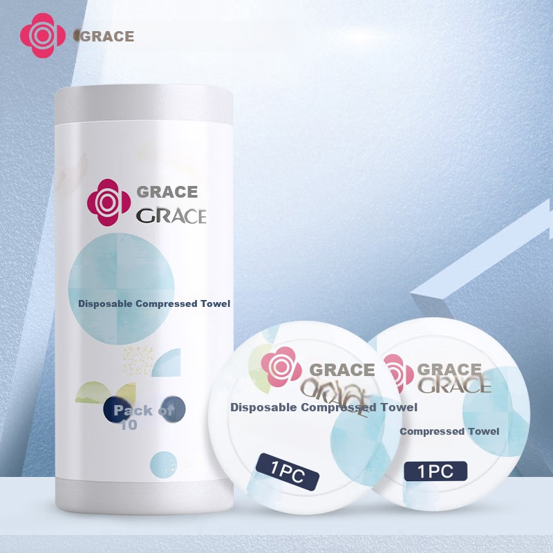 Grace Extra Large Travel Disposable Compressed Towels, 10 Pack, Portable Individually Wrapped, Pearl Pattern, Dual-Use for Wet And Dry Hair Washing And Face Cleaning