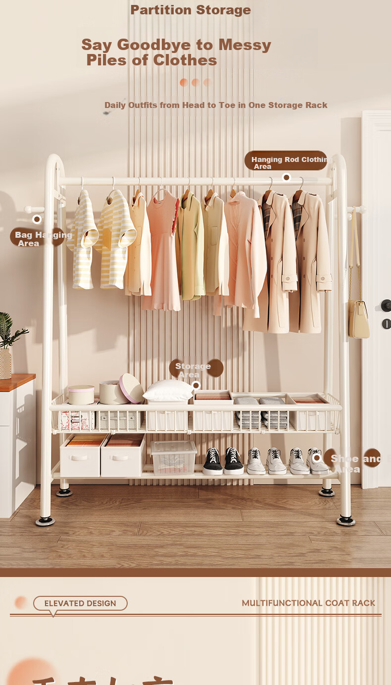 BIX Floor-Standing Clothes Rack for Bedroom, Home Drying Rack, Simple Coat And Hat Stand, Indoor Balcony Clothes Hanger, 1.2m, White 4