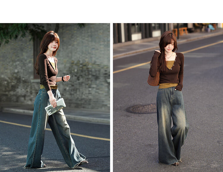 MT Butter Canelé Autumn Vintage Two-Tone Layered Wool Blend Short Knit Sweater for Women 6