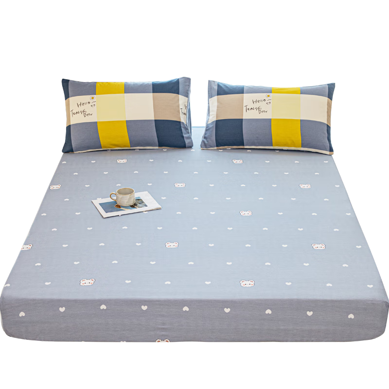 Grace Class A 7A Antibacterial, 100% Pure Cotton Washed Cotton Fitted Sheet for Home Use, Double Bed Size, Single Piece 180*200cm, Heart Gray