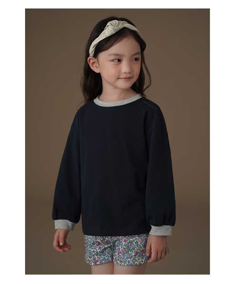 Hacikis Kids Spring and Autumn Long Sleeve T-Shirt Simple Top Boys Girls Skin-Friendly Base Shirt Navy Blue 150 13