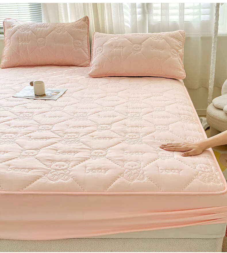 Grace 7A Antibacterial Waterproof Quilted Mattress Protector Pad Cover for 1.8m Bed Cream Pink 2