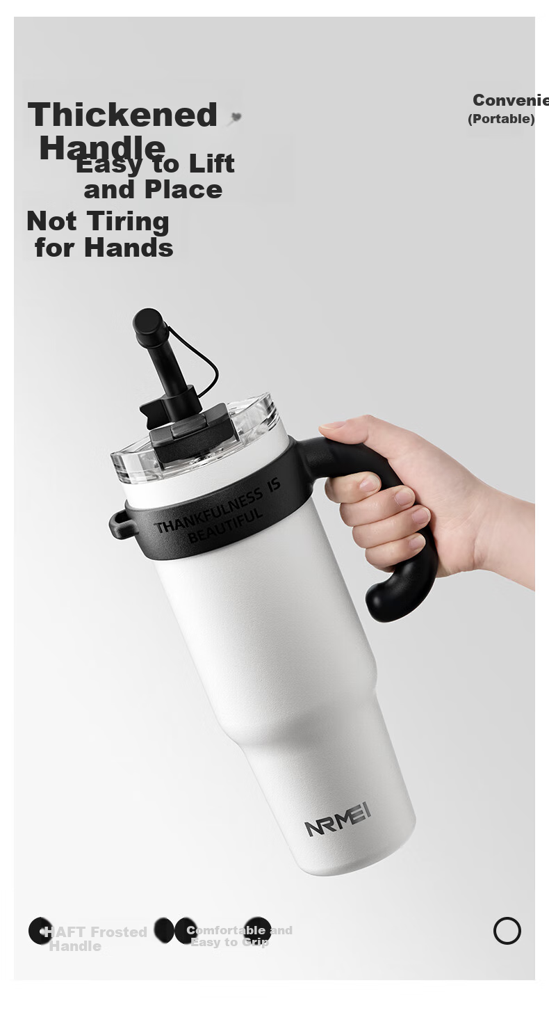 NRMEi Insulated Large Capacity Men's Thermos Cup One-Button Lid Straw Ice King Giant Tumbler Water Bottle 20