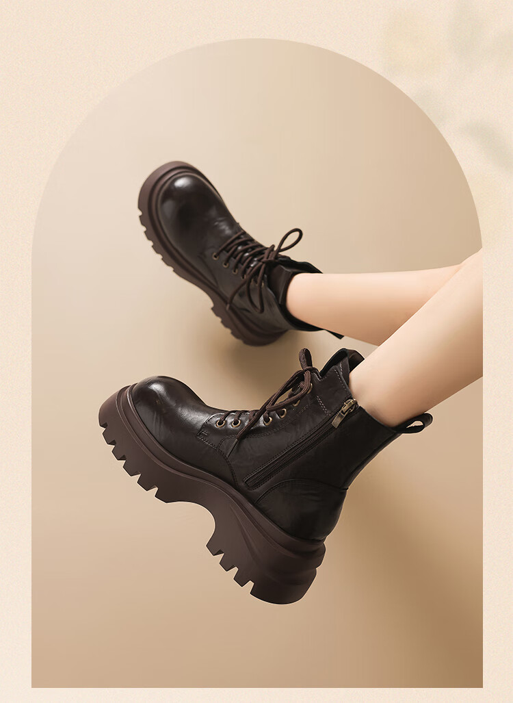 ZHR Women's Martin Boots Small Size Thick Sole Retro Ankle Boots Height Increasing Casual Women's Boots JF356A Black 37 5