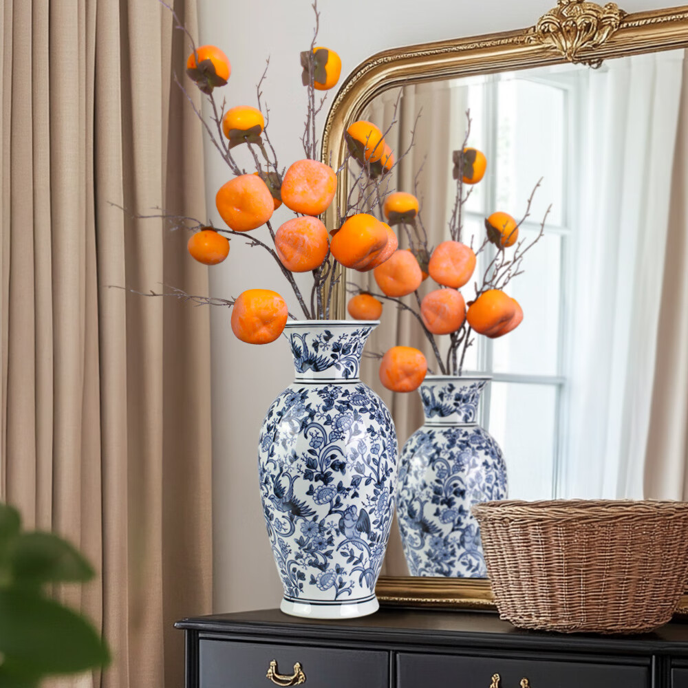 Qiju Yaji Imitation Persimmon Decorative Ornaments Set of 2 Flat Persimmons 12 Fruits Chinese Style Festive High-End Home Decor 20393