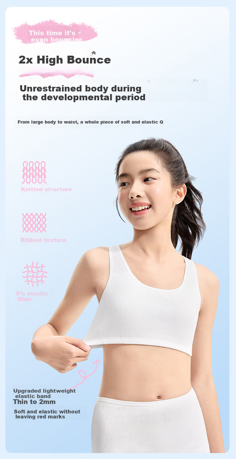 PurCotton Little Breath Pro Girls' Underwear Bra Junior High School Developmental 7A Antibacterial Breathable Cotton Vest 6