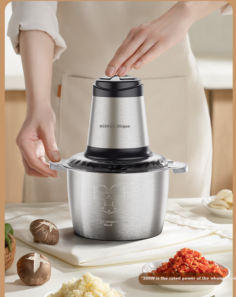 CHIGO Meat Grinder for Home Use, Mincer Machine, 304 Stainless Steel Small Multifunctional Food Processor, Meat Chopper, Dumpling Filling And Garlic Paste Maker, 2L Dual Blade Head ZG-L805 4