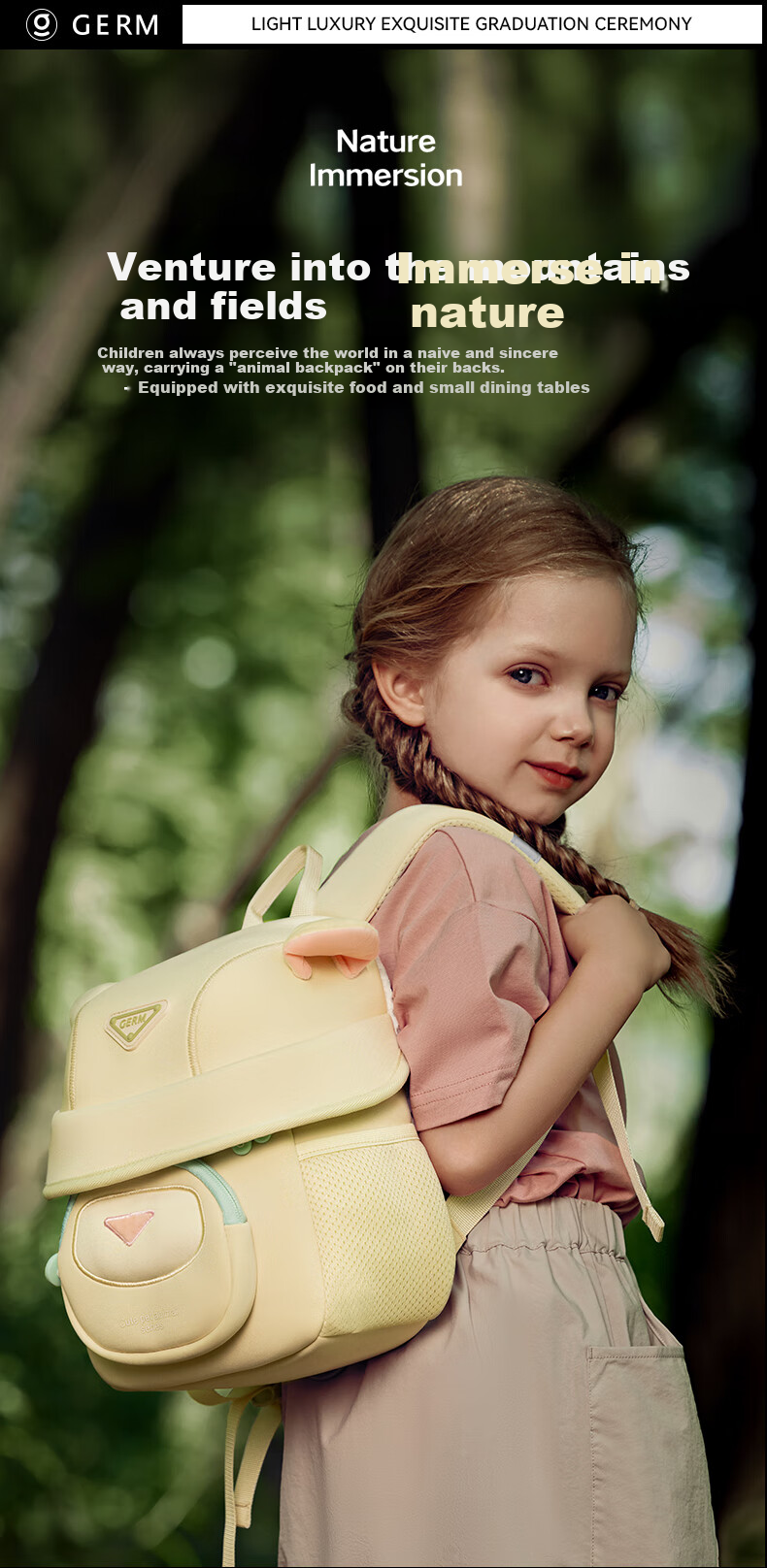 Germ Children's Backpack, Kindergarten Backpack, Ultra-Light Elementary School Bag, Travel Bag for Girls And Boys, Animal-Themed Small Backpack, Keke Xiong 7