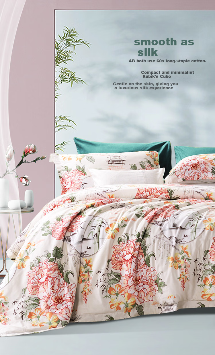 FUANNA Cotton Bedding Set, 4 Pieces, 60s 100% Pure Cotton Bed Sheet And Duvet Cover, Double Bed, 230*229cm, Purple Jade 4