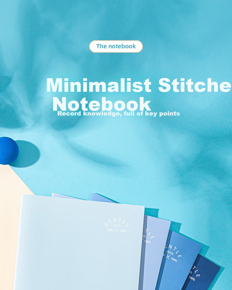 Deli Notebook Artistic Line Binding for Middle School Students, High School Students, And Postgraduate Entrance Exam Sewn Notebook Diary Thick Soft Cover Note-Taking Book 4-Pack [Glass Clear 2] 1