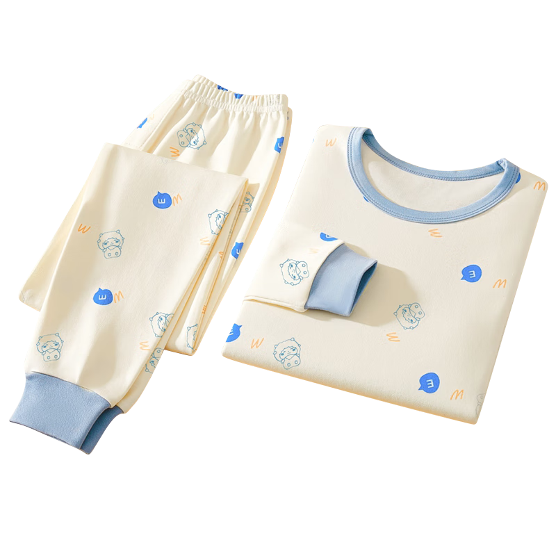 Urban Beauty [100% Cotton + 10A Antibacterial] Boys' Children's Thermal Underwear Set Autumn Winter Warm Pajamas for Teens