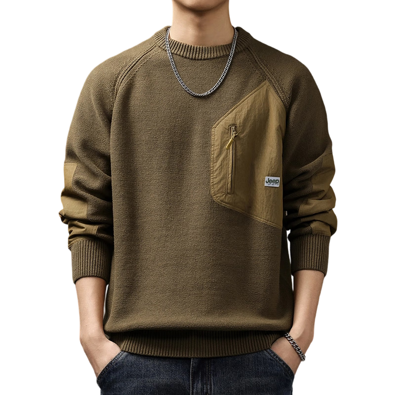 JEEP Men's Winter Sweater Loose Fit Crew Neck Premium Knitwear Inner Layer Men's Clothing Luxury Gold XL