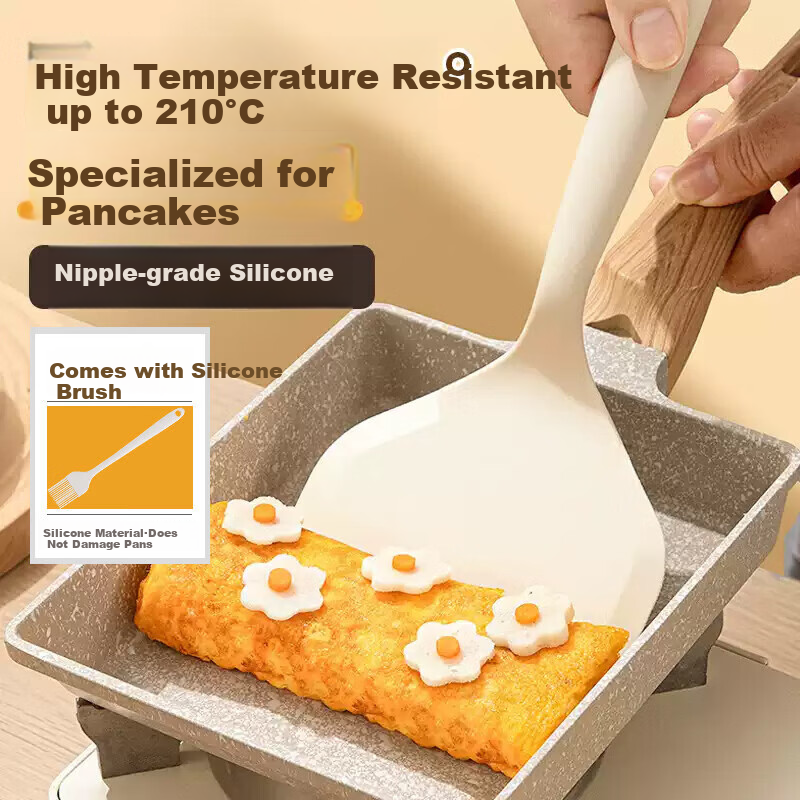 BJ Silicone Spatula, Non-Stick Pan Specialized Spatula, Flat Bottom Pan, Frying Pan, Tamagoyaki Spatula, Pancake Tool, Two-Piece Set