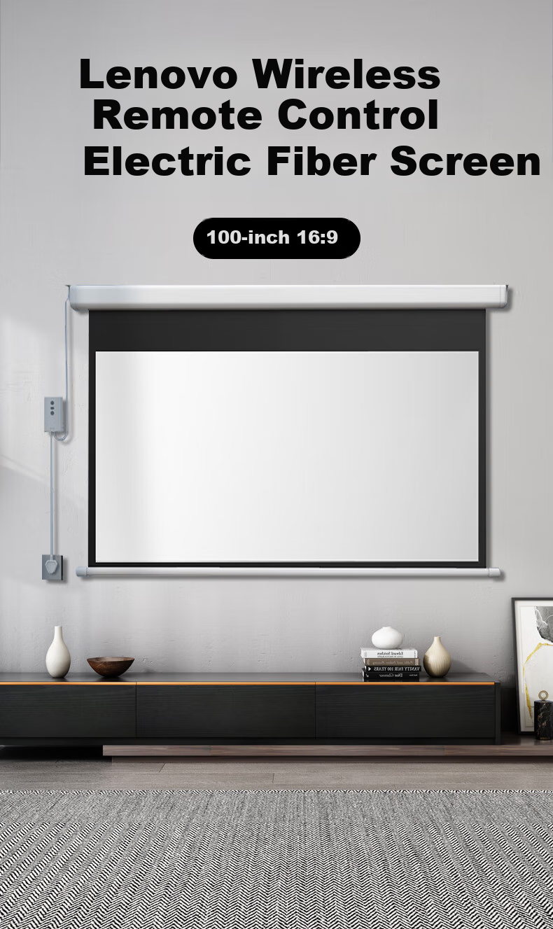 Lenovo Small Square Box White Shell Floating Cable-Drawn Photon Projection Screen, 100-Inch Smart Electric Screen for Home And Professional Office Use, with Three-Color Laser Projector Scree 1