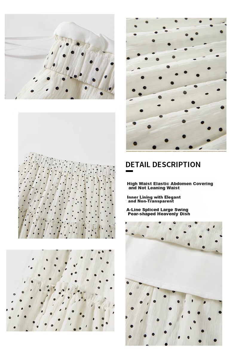 Langsha French Style White High-Waist Elastic Waist A-Line Polka Dot Long Skirt Japanese Style Cake Skirt for Women 2026 Summer 8