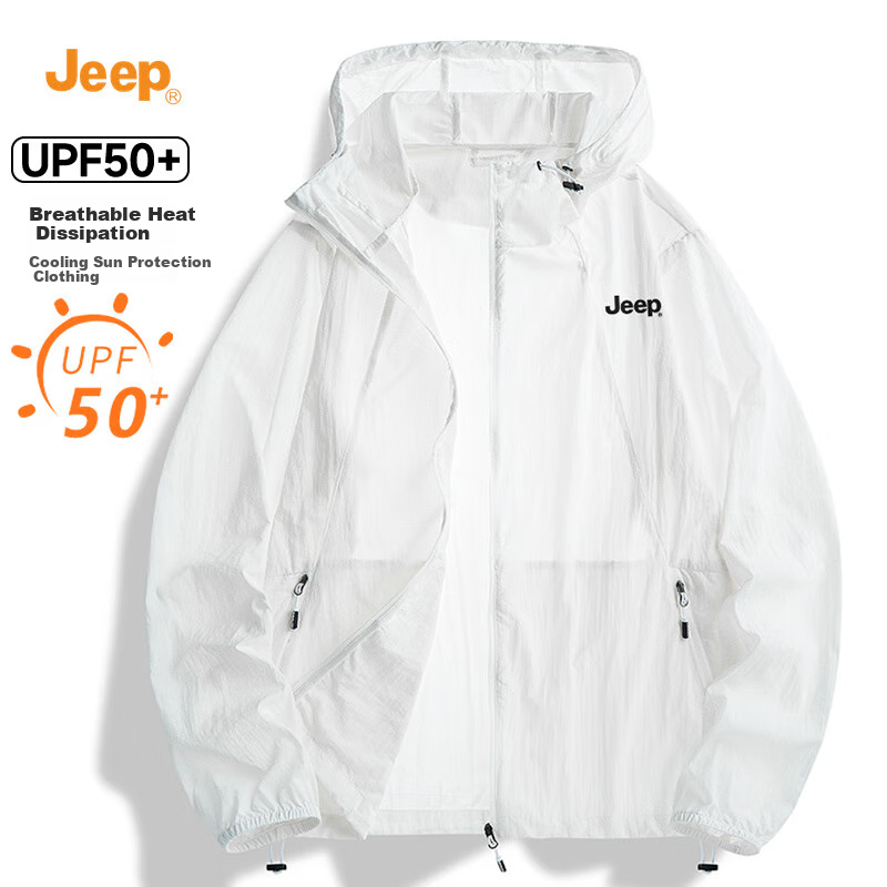JEEP Summer Hooded Sun Protection Jacket for Men, UV-Resistant, Ice Silk Breathable, Outdoor Fishing Sun Protection Coat for Men, Lightweight Outerwear