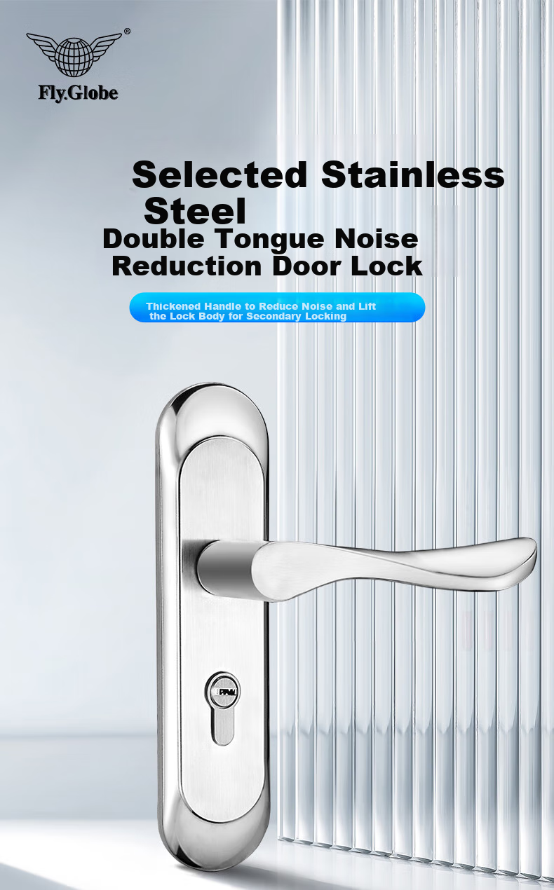 Fly.Globe Stainless Steel Door Lock, Interior Bedroom Door Lock, Anti-Theft Lock, Door Handle, AH66 5