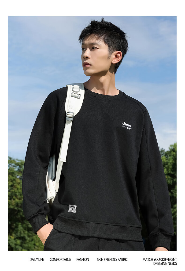 JEEP SPIRIT Men's Sweatshirt, Spring And Autumn Loose-Fit Round Neck Long-Sleeve T-Shirt, Casual Slim-Fit Base Layer Top for Me 2