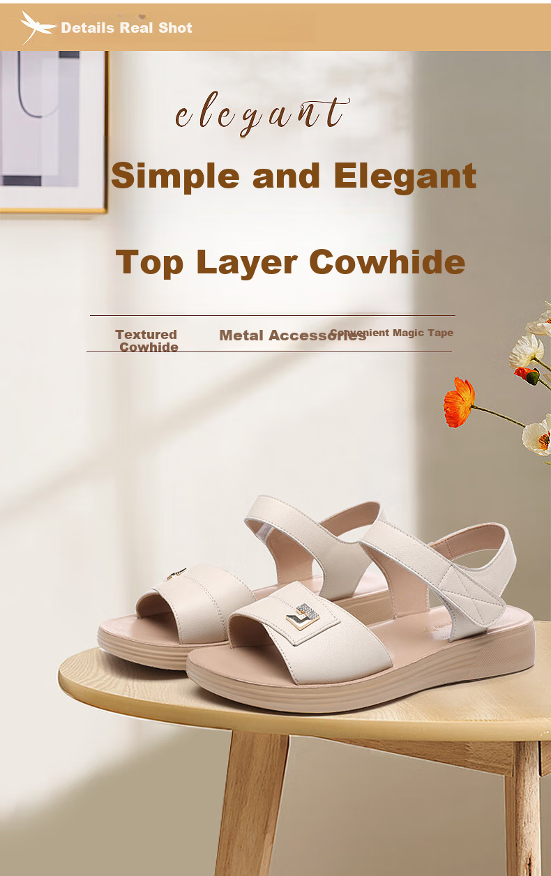 RED DRAGONFLY Mother's Day Sandals for Women, Flat Heel, Soft Leather, Soft Sole, Middle-Aged And Elderly Women's Mid-Heel Beach Shoes WTK233762 8