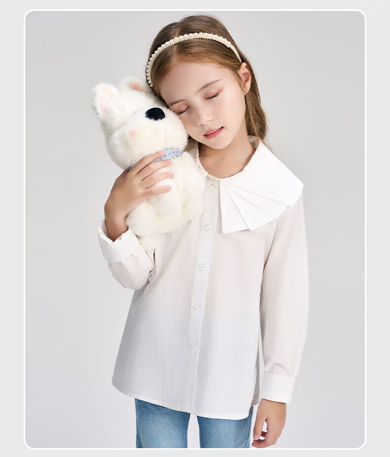 Romon Kids French Style Ruffle Collar Shirt Girls Spring Autumn New White Versatile Shirt White 110 9