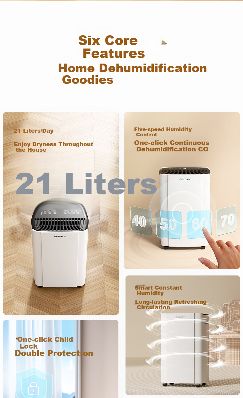 DOROSIN Dehumidifier, Dehumidification Capacity 21 Liters/day, for 42㎡ Home Use, Quiet Operation, Basement Clothes Drying And Dehumidification Device, Guest Bedroom Moisture Absorber And Dryer ER-20 3