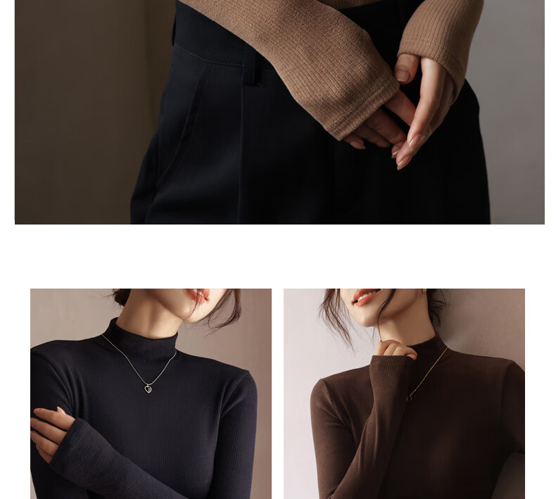 MiiOW Women's Half Turtleneck Fleece-Lined Thickened Base Shirt 2025 New Autumn Winter Warm Inner and Outer Wear Top 23