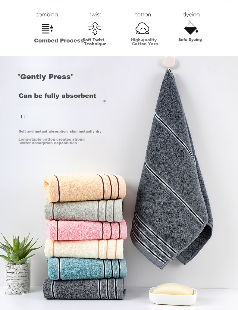Grace Pure Cotton Men's Towels, Xinjiang Cotton, Thickened And Enlarged, Soft And Absorbent Terry Face Towels, 2-Pack, 34*74cm, Sports 2