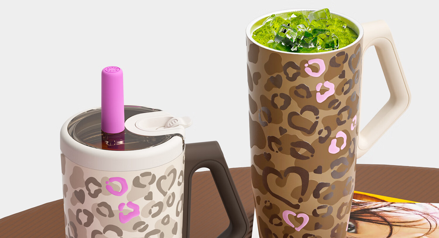 BLOOMMARK Car Leopard Print Straw Large Capacity 316 Food Grade JD Self-operated Insulated Water Bottle for Men and Women - Candy Pleats 1