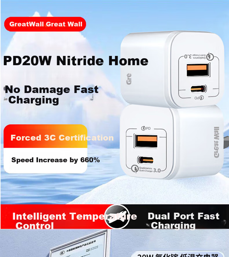 Great Wall PD20W GaN Dual-Port Charger, Universal Type-C Charging Adapter for IPhone 16/15 Dual-Port Charger 1