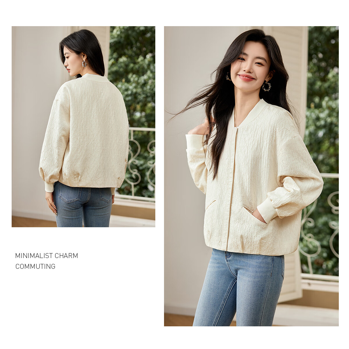Taxiang Short Baseball Jacket for Women, Spring And Autumn Textured Design, Outerwear for Petite Figures, Cardigan T51D034 9
