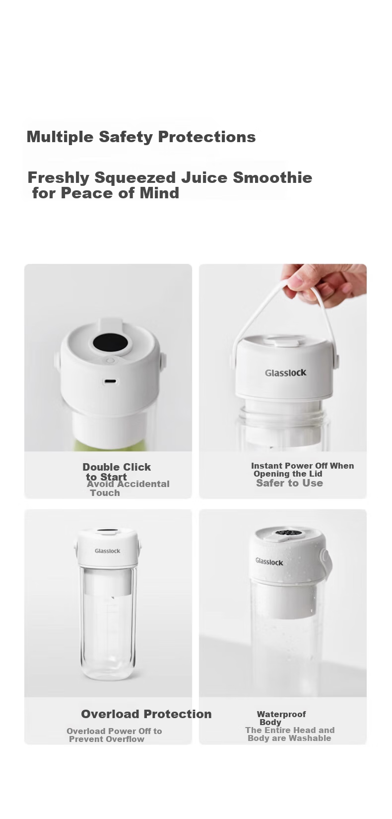 GLASSLOCK Juicer Cup [Double-Layer Hollow Insulation] Fruit And Vegetable Blender Juice Cup Baby Food Processor Small Portable Electric Rechargeable Multifunctional 26-Blade Ice Crusher Blade 13