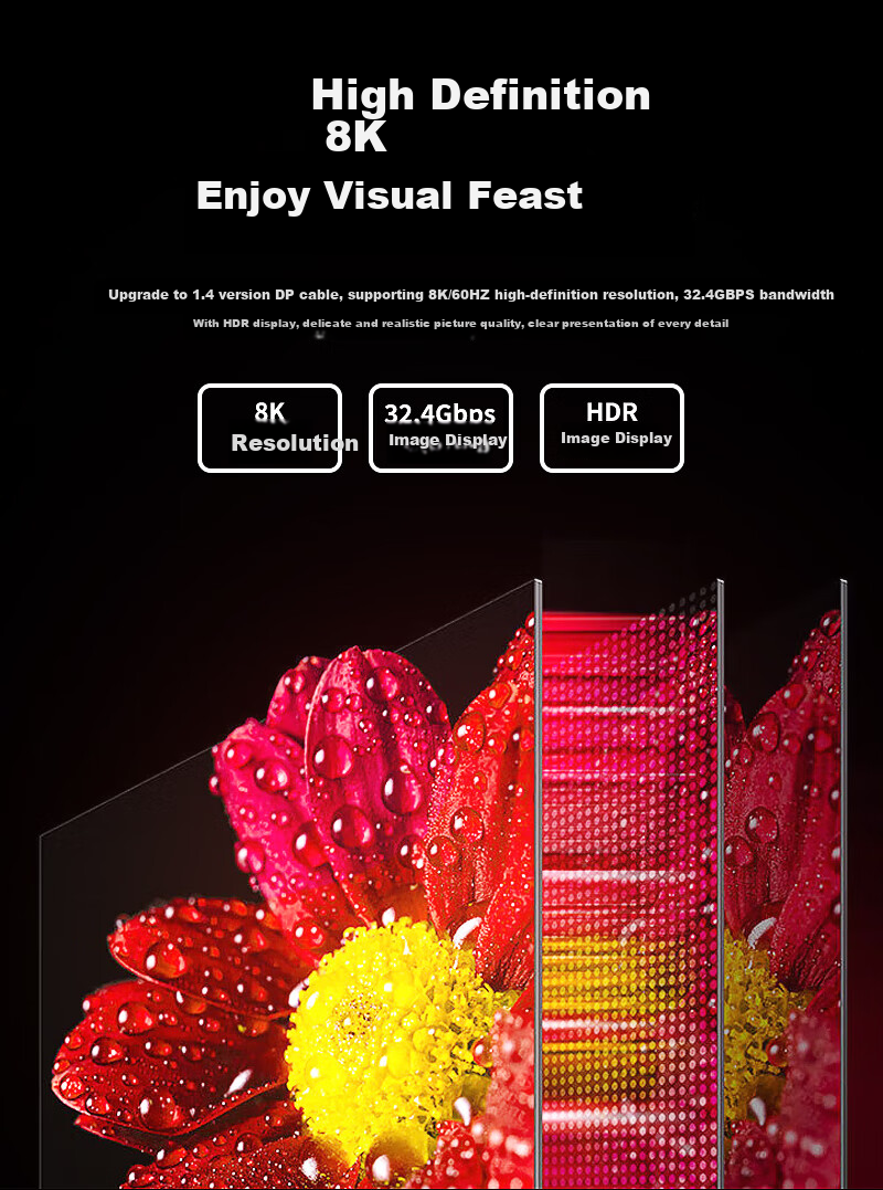 BURLEFRAN DP Cable Version 1.4, 8K High-Definition Video Cable, 4K240Hz 2K240Hz, DisplayPort Computer Graphics Card to Monitor, E-Sports Connection Cable, 1 Meter, WDP009 2