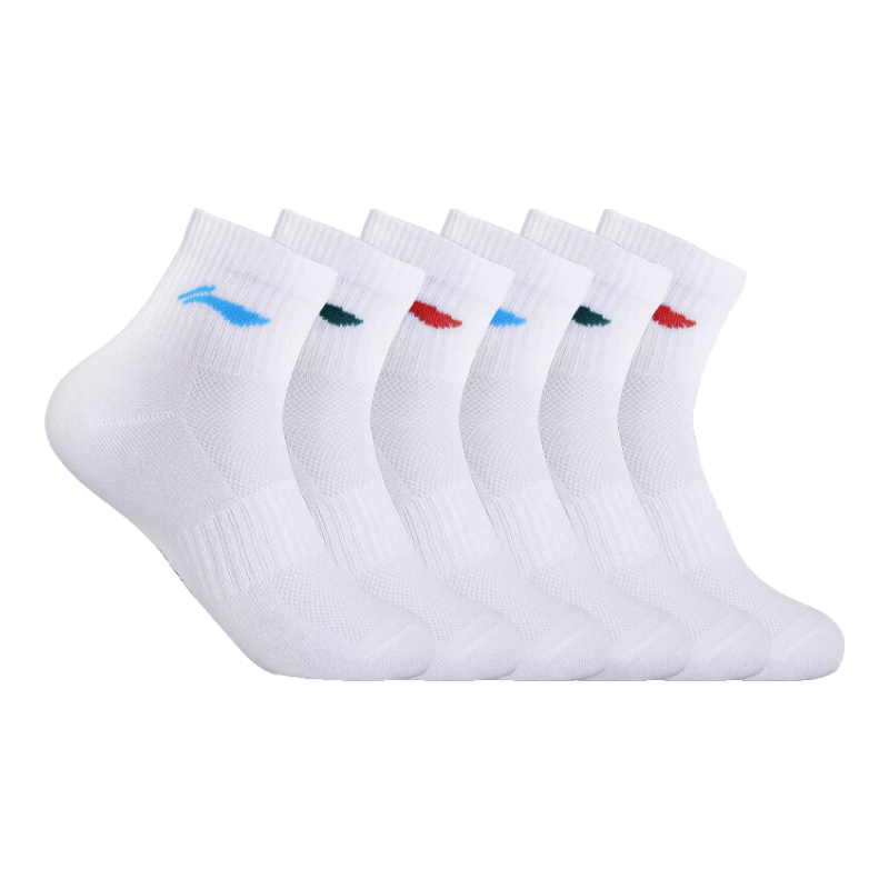 Li-Ning 6 Pairs Short Sports Socks Unisex Running Socks Summer Youth Cotton Sweat-Absorbing Breathable White L