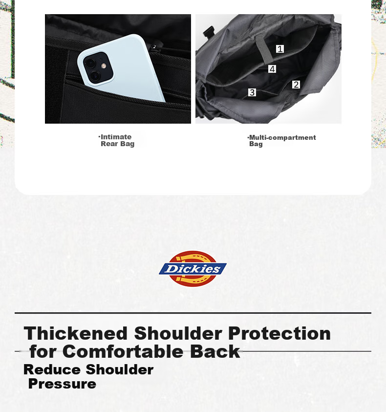Dickies Shoulder Bag for Men, Large Capacity Crossbody Bag with Multiple Compartments, Waist And Chest Pack for Men And Women Students, Lightweight Cycling Travel Canvas Bag DK 5