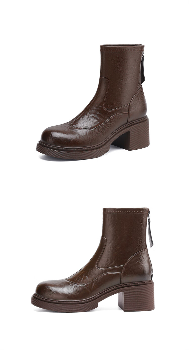DAPHNE Women's Short Elastic Slim Boots Winter Fleece Warm Thick High Heel Leather Ankle Fashion Boots Fleece Black 35 6