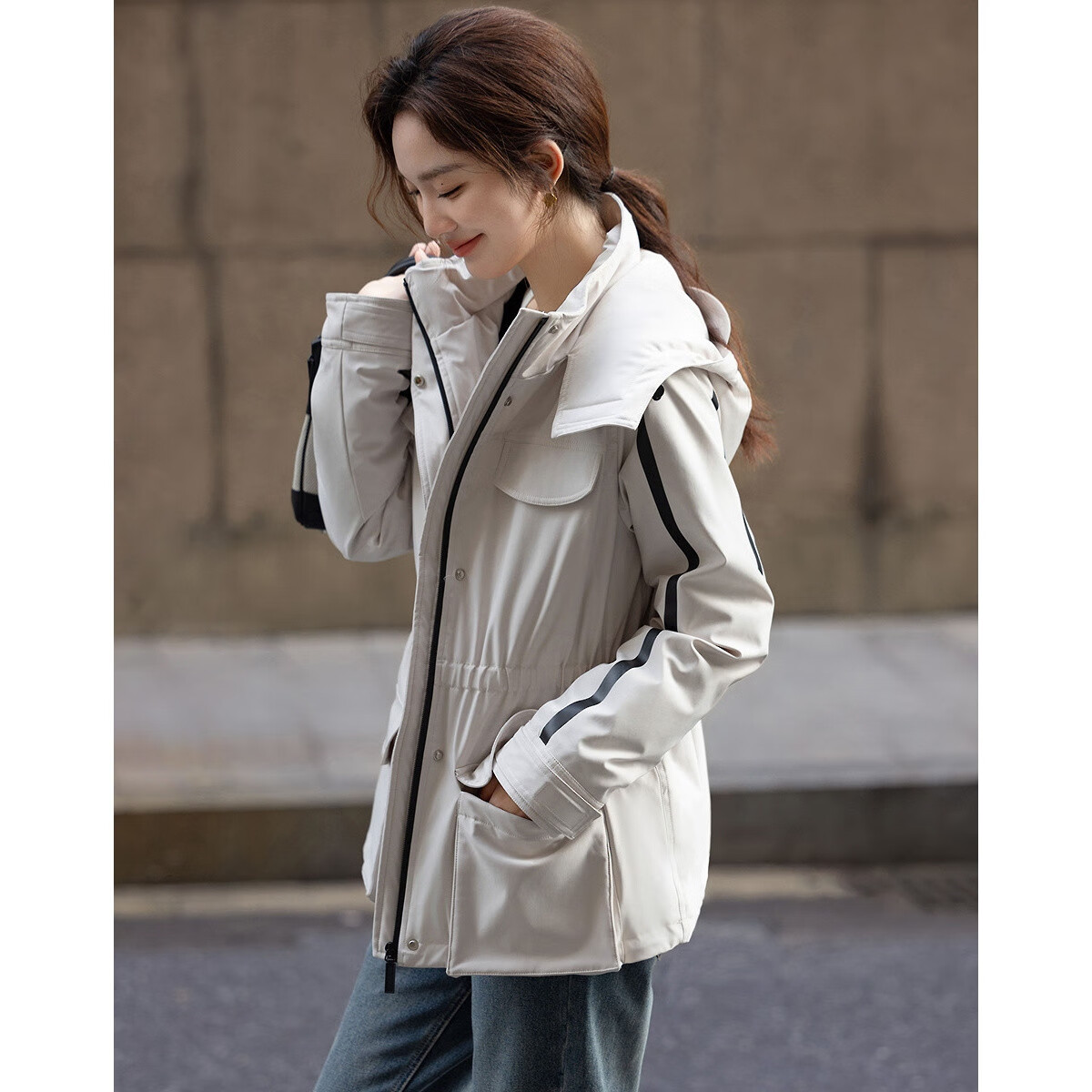 Demana Nordic Jacquard Cotton Three-Proof Winter 90% Goose Down Parachute Large Pocket Nylon Belt Women's Down Jacket