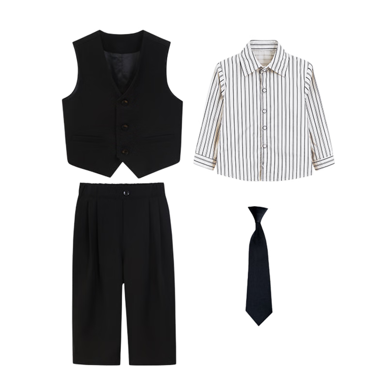LUOBOBEIBEI Children's Suit Boys Autumn Formal Wear Boys Flower Boy Host Suit Runway Outfit Black Four-Piece Set Size 110