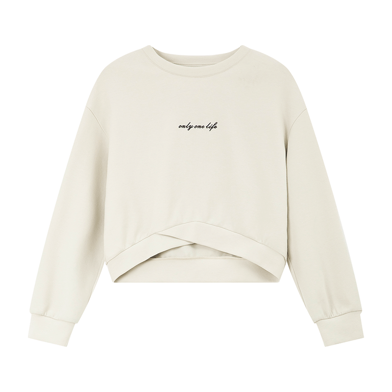 Fanximan Casual Apricot Letter Sweatshirt Women Autumn New Loose Design Short Crewneck Top Apricot S