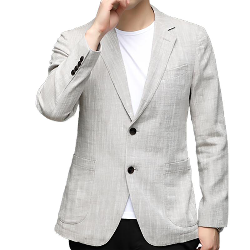 ROMON Men's Linen Casual Blazer Spring and Autumn Slim Fit Single-Breasted Solid Color Business Suit Jacket