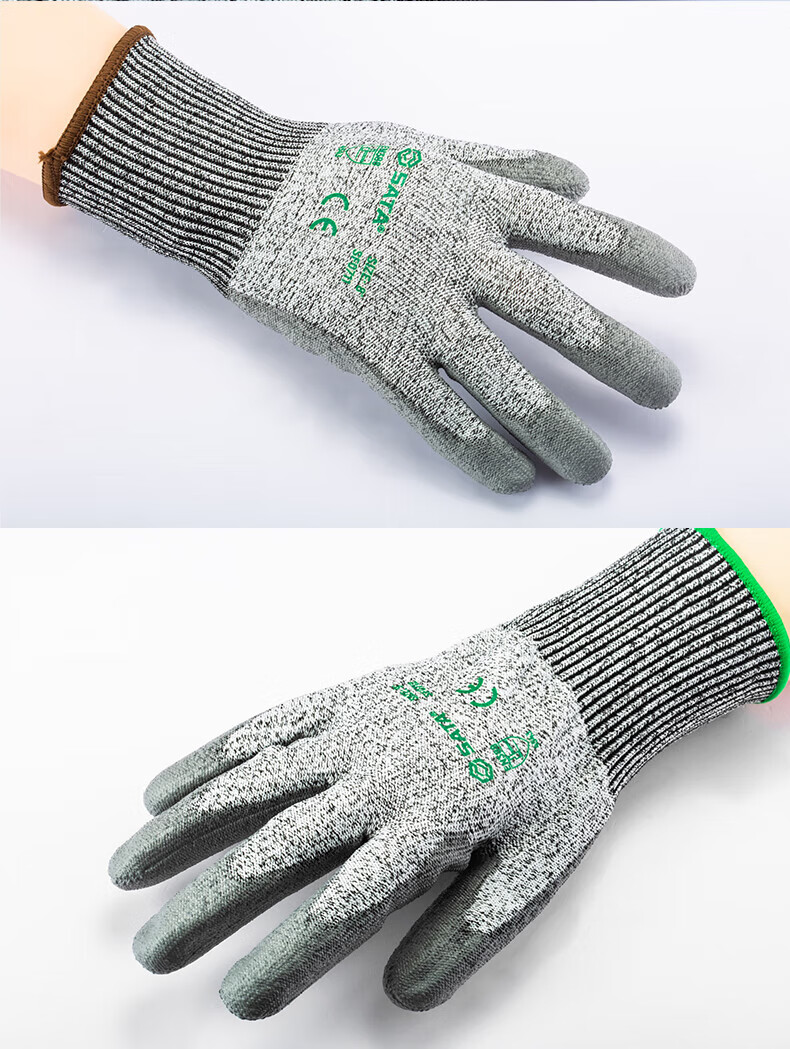SATA SF0712 Protective Work Gloves Cut Resistant Puncture Resistant PU Palm Coated Medium Size Cut-Resistant Gloves Size 9 6