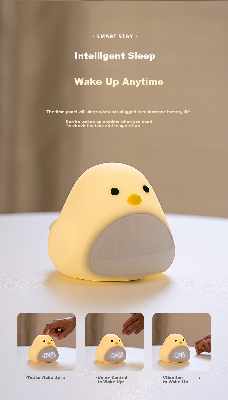 BANDIAN ORIGINATION Time Bird Alarm Clock for Students, Wake-Up Helper, Bedside Night Light, Cute Desktop Silicone Hourglass, Temperature Display, Baby Soft Light Eye Protection Feeding Lamp Gift 5