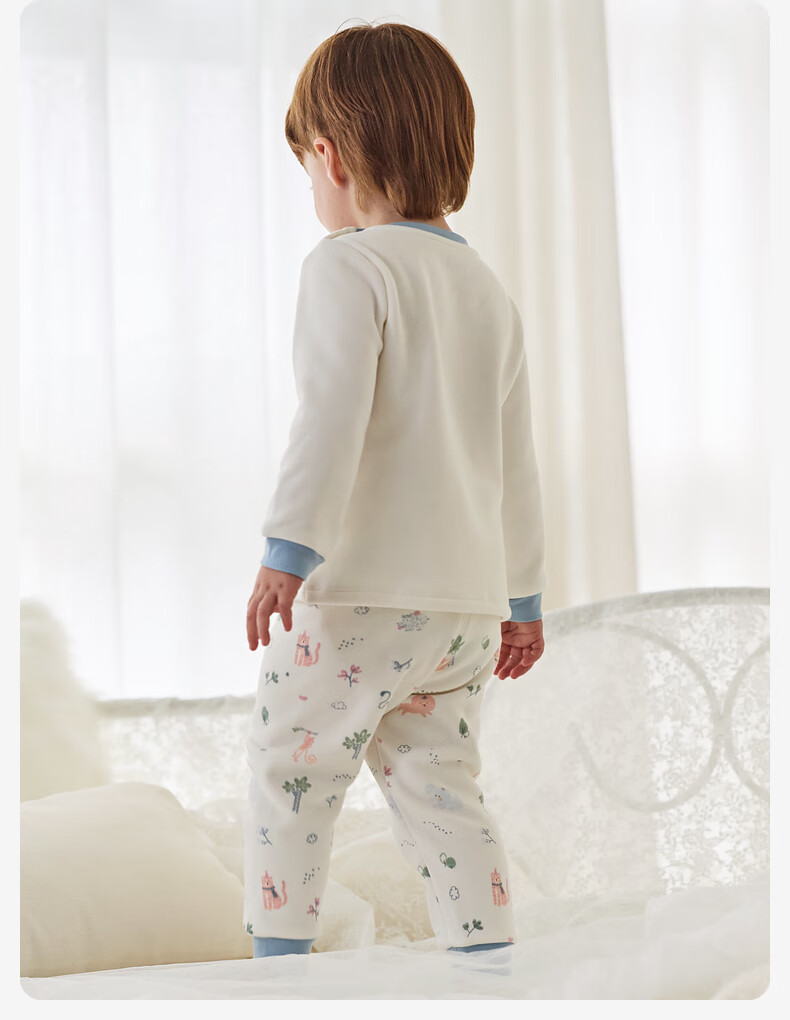 DAVE & BELLA Kids Thermal Underwear Set Autumn Winter Boys Girls Homewear Fleece Lined Pajamas 1