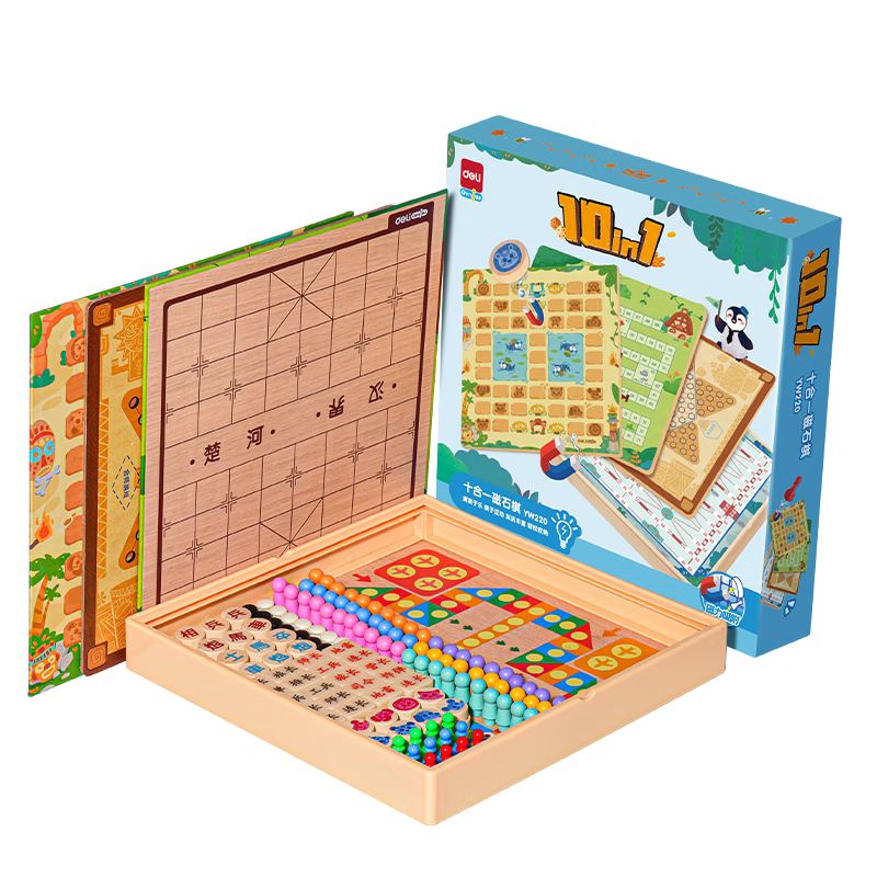 Deli 10-in-1 Children's Board Game Set Chess Go Army Flag Gomoku Checkers Ludo Educational Toy Gift